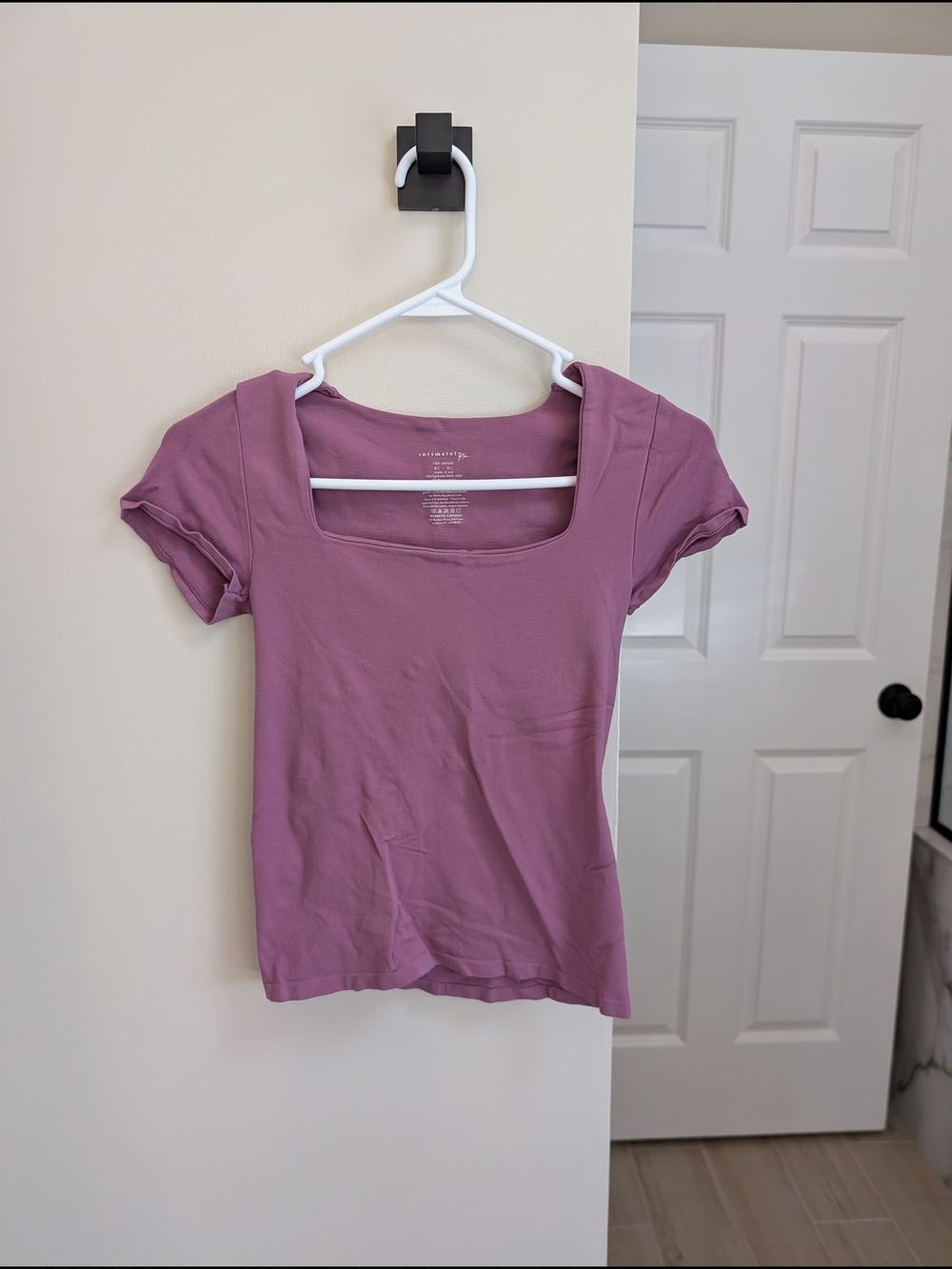 Free People Mauve Square Neck Short Sleeve Top